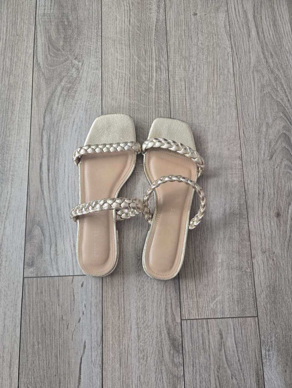 Sincerely Jules Neptune Metallic Gold Braided Square Toe Slide Sandal Women's 8 - Picture 2 of 4